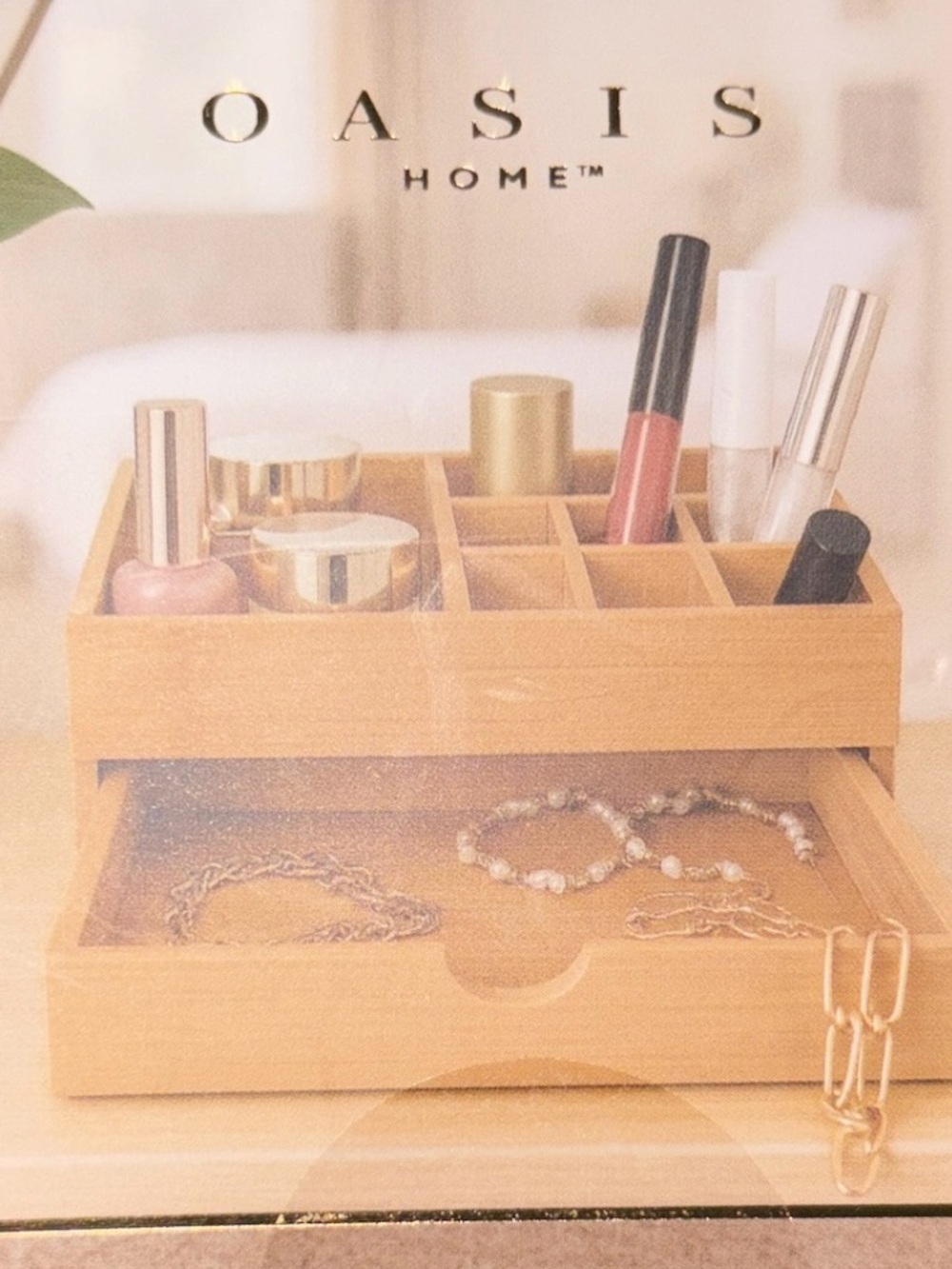 Bamboo Jewelry & Makeup Organizer in Natural Wood